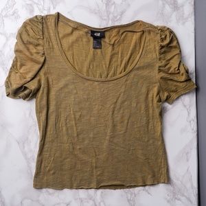 Green Shirt Ruffled Puffy Sleeves Crop Top Cropped T-shirt